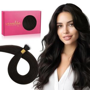 WENNALIFE I Tip Hair Extensions Human Hair, 50g 100s 14 Inch Auburn Ginger Remy Itip Human Hair Extensions Invisible Itips Straight I Tips Fusion Extensions Real Human Hair(N-#2 Dark Brown)