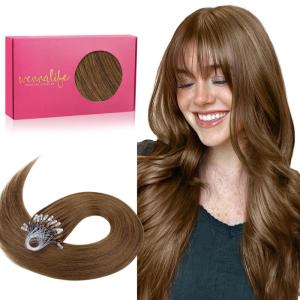 WENNALIFE I Tip Hair Extensions Human Hair, 50g 100s 14 Inch Auburn Ginger Remy Itip Human Hair Extensions Invisible Itips Straight I Tips Fusion Extensions Real Human Hair(M-#5R Light Auburn Brown)