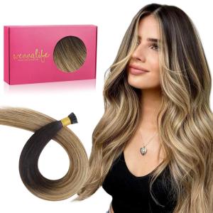 WENNALIFE I Tip Hair Extensions Human Hair, 50g 100s 14 Inch Auburn Ginger Remy Itip Human Hair Extensions Invisible Itips Straight I Tips Fusion Extensions Real Human Hair(I-#2/6/18 Dark Brown to Chestnut Brown and Dirty Blonde Highlighted)