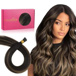 WENNALIFE I Tip Hair Extensions Human Hair, 50g 100s 14 Inch Auburn Ginger Remy Itip Human Hair Extensions Invisible Itips Straight I Tips Fusion Extensions Real Human Hair(I-#2/6/2 Balayage Dark Brown Mixed Chestnut Brown)