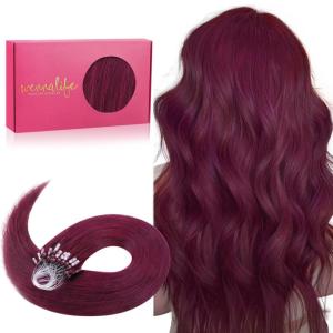 WENNALIFE I Tip Hair Extensions Human Hair, 50g 100s 14 Inch Auburn Ginger Remy Itip Human Hair Extensions Invisible Itips Straight I Tips Fusion Extensions Real Human Hair(M-#530 Light Burgundy)