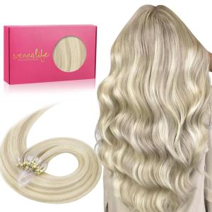 WENNALIFE I Tip Hair Extensions Human Hair, 50g 50s 18 Inch Dark Brown Remy Itip Human Hair Extensions Invisible Itips Straight I Tips Fusion Extensions Real Human Hair(M-#17A/60A Ash Blonde Highlighted Platinum Blonde)