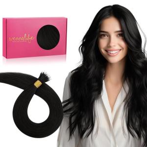 WENNALIFE I Tip Hair Extensions Human Hair, 50g 50s 18 Inch Dark Brown Remy Itip Human Hair Extensions Invisible Itips Straight I Tips Fusion Extensions Real Human Hair(N-#1 Jet Black)