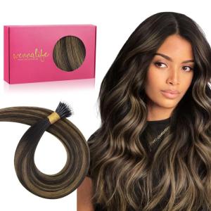 WENNALIFE I Tip Hair Extensions Human Hair, 50g 50s 18 Inch Dark Brown Remy Itip Human Hair Extensions Invisible Itips Straight I Tips Fusion Extensions Real Human Hair(N-#2/6/2 Balayage Dark Brown Mixed Chestnut Brown)