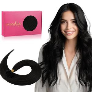 WENNALIFE I Tip Hair Extensions Human Hair, 50g 50s 18 Inch Dark Brown Remy Itip Human Hair Extensions Invisible Itips Straight I Tips Fusion Extensions Real Human Hair(U-#1 Jet Black)