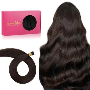 WENNALIFE I Tip Hair Extensions Human Hair, 50g 50s 18 Inch Dark Brown Remy Itip Human Hair Extensions Invisible Itips Straight I Tips Fusion Extensions Real Human Hair(I-#2A Light Dark Brown)