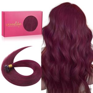 WENNALIFE I Tip Hair Extensions Human Hair, 50g 50s 18 Inch Platinum Blonde Remy Itip Human Hair Extensions Invisible Itips Straight I Tips Fusion Extensions Real Human Hair(U-#530 Light Burgundy)