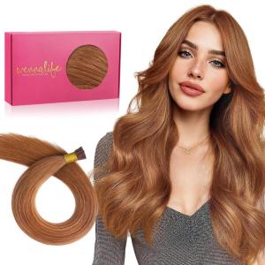 WENNALIFE I Tip Hair Extensions Human Hair, 50g 50s 18 Inch Platinum Blonde Remy Itip Human Hair Extensions Invisible Itips Straight I Tips Fusion Extensions Real Human Hair(I-#330 Cinnamon Terra Copper)