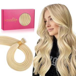WENNALIFE I Tip Hair Extensions Human Hair, 50g 50s 18 Inch Platinum Blonde Remy Itip Human Hair Extensions Invisible Itips Straight I Tips Fusion Extensions Real Human Hair(N-#16/22 Light Blonde Highlighted Golden Blonde)
