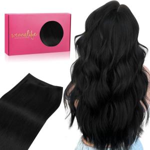 WENNALIFE Sew in Hair Extensions Real Human Hair, 18 Inch 90g Jet Black Machine Weft Hair Extensions Remy Hair Hand Tied Weft