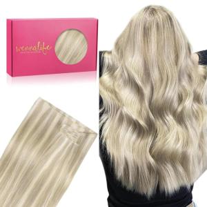 WENNALIFE Sew in Hair Extensions Real Human Hair, 18 Inch 90g Natural Black Machine Weft Remy Hair Hand Tied Weft Straight Extensiones De Cabello Hmano(Ge-#17A/60A Ash Blonde Highlighted Platinum Blonde)