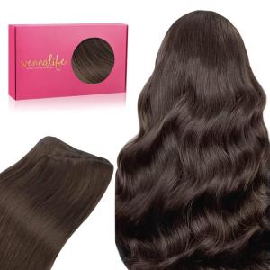 WENNALIFE Sew in Hair Extensions Real Human Hair, 18 Inch 90g Natural Black Machine Weft Remy Hair Hand Tied Weft Straight Extensiones De Cabello Hmano(#2A Light Dark Brown)