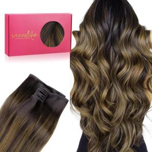 WENNALIFE Sew in Hair Extensions Real Human Hair, 18 Inch 90g Natural Black Machine Weft Remy Hair Hand Tied Weft Straight Extensiones De Cabello Hmano(Ge-#2/6/2 Balayage Dark Brown Mixed Chestnut Brown)