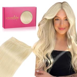 WENNALIFE Sew in Hair Extensions Real Human Hair, 18 Inch 90g Natural Black Machine Weft Remy Hair Hand Tied Weft Straight Extensiones De Cabello Hmano(#60A Platinum Blonde)