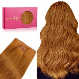 WENNALIFE Sew in Hair Extensions Real Human Hair, 18 Inch 90g Natural Black Machine Weft Remy Hair Hand Tied Weft Straight Extensiones De Cabello Hmano(Ge-#30 Auburn Ginger)