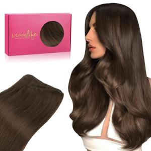 WENNALIFE Sew in Hair Extensions Real Human Hair, 18 Inch 90g Natural Black Machine Weft Remy Hair Hand Tied Weft Straight Extensiones De Cabello Hmano(#4 Chocolate Brown)