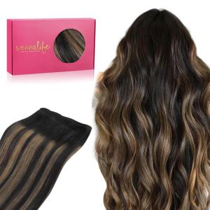 WENNALIFE Sew in Hair Extensions Real Human Hair, 18 Inch 90g Natural Black Machine Weft Remy Hair Hand Tied Weft Straight Extensiones De Cabello Hmano(#1B/6/1B Balayage Natural Black to Chestnut Brown)