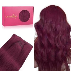 WENNALIFE Sew in Hair Extensions Real Human Hair, 18 Inch 90g Natural Black Machine Weft Remy Hair Hand Tied Weft Straight Extensiones De Cabello Hmano(Ge-#530 Light Burgundy)