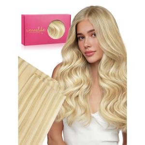 WENNALIFE Sew in Hair Extensions Real Human Hair, 18 Inch 90g Natural Black Machine Weft Remy Hair Hand Tied Weft Straight Extensiones De Cabello Hmano(2.0Ge-#16/22 Light Blonde Highlighted Golden Blonde)