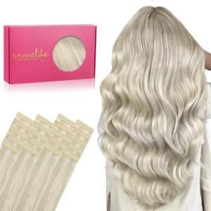 WENNALIFE Tape in Hair Extensions Human Hair, 20pcs 50g 18 inch Ash Blonde Highlighted Platinum Blonde Remy Hair Extensions Straight Human Hair Tape in Extensions Skin Weft Tape Extensions Human Hair