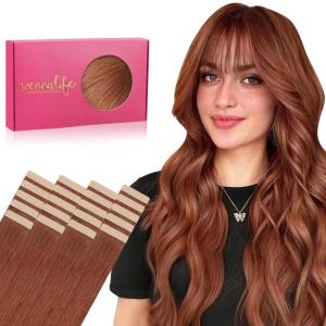 WENNALIFE Tape in Hair Extensions Human Hair, 20pcs 50g 18 inch Dark Auburn Copper Remy Hair Extensions Straight Human Hair Tape in Extensions Skin Weft Tape Extensions Human Hair