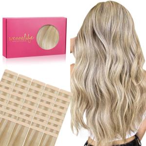 WENNALIFE Tape in Hair Extensions Human Hair, 40pcs 100g 18 inch Dirty Blonde Highlighted Bleach Blonde Hair Extensions Real Human Hair Straight Tape in Extensions Invisible Human Hair Extensions