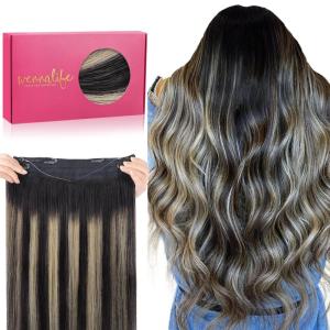 WENNALIFE Wire Hair Extensions (Increase 50% Lifespan) Real Human Hair 18 inch 95g Balayage Chocolate Brown to Honey Blonde Remy Wire Hair Extensions Invisible Transparent Real(#1B/16/1B Balayage Natural Black to Light Blonde)