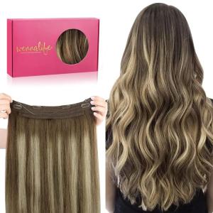 WENNALIFE Wire Hair Extensions (Increase 50% Lifespan) Real Human Hair 18 inch 95g Balayage Chocolate Brown to Honey Blonde Remy Wire Hair Extensions Invisible Transparent Real(#4/26/4 Balayage Chocolate Brown to Honey Blonde)