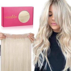 WENNALIFE Wire Hair Extensions (Increase 50% Lifespan) Real Human Hair 18 inch 95g Balayage Chocolate Brown to Honey Blonde Remy Wire Hair Extensions Invisible Transparent Real(#60A Platinum Blonde)