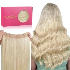 WENNALIFE Wire Hair Extensions (Increase 50% Lifespan) Real Human Hair 18 inch 95g Jet Black Remy Hair Invisible Transparent Wire Fish Line Straight Reusable Natural Extensiones De Cabello Humano(#613R Bleach Blonde)