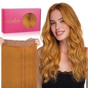WENNALIFE Wire Hair Extensions (Increase 50% Lifespan) Real Human Hair 18 inch 95g Light Dark Brown Remy Wire Hair Extensions Invisible Transparent Fish Line Straight Real(#30 Auburn Ginger)