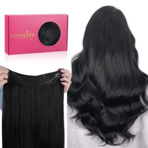 WENNALIFE Wire Hair Extensions (Increase 50% Lifespan) Real Human Hair 18 inch 95g Light Dark Brown Remy Wire Hair Extensions Invisible Transparent Fish Line Straight Real(#1 Jet Black)