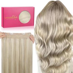 WENNALIFE Wire Hair Extensions (Increase 50% Lifespan) Real Human Hair 18 inch 95g Light Dark Brown Remy Wire Hair Extensions Invisible Transparent Fish Line Straight Real(#17A/60A Ash Blonde Highlighted Platinum Blonde)