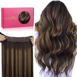 WENNALIFE Wire Hair Extensions (Increase 50% Lifespan) Real Human Hair 18 inch 95g Light Dark Brown Remy Wire Hair Extensions Invisible Transparent Fish Line Straight Real(#2/6/2 Balayage Dark Brown Mixed Chestnut Brown)