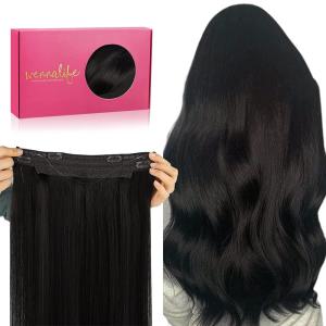 WENNALIFE Wire Hair Extensions (Increase 50% Lifespan) Real Human Hair 18 inch 95g Light Dark Brown Remy Wire Hair Extensions Invisible Transparent Fish Line Straight Real(#1B Natural Black)