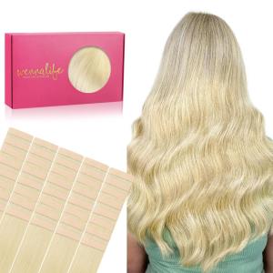 Wennalife Tape in Hair Extensions Human Hair,40pcs 100g 18 inch Bleach Blonde Hair Extensions Real Human Hair Straight Tape in Extensions Invisible Human Hair Extensions Reusable Real Hair Extensions