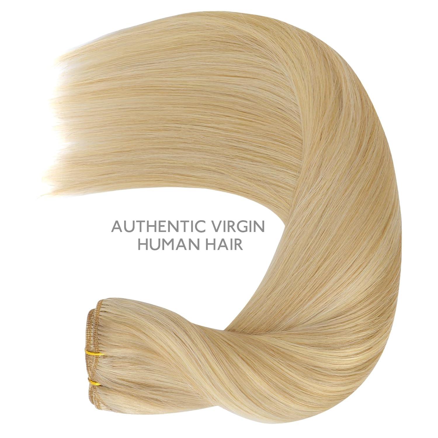 imageWENNALIFE Clip in Human Hair Extensions 14 Inch 120g 7pcs Light Blonde Highlighted Golden Blonde Hair Extensions Clip In Human Hair Remy Real Human Hair Double Weft
