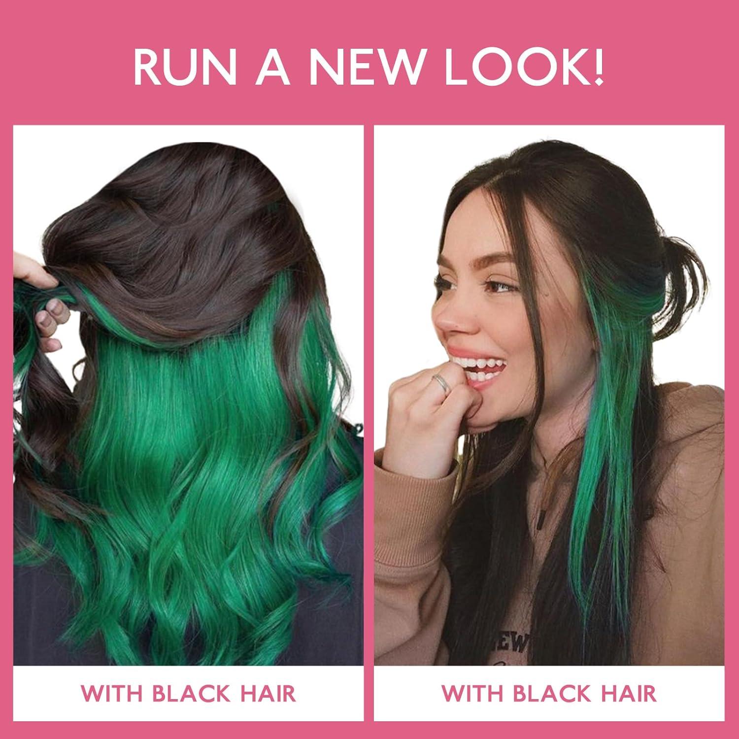imageWENNALIFE Green Clip in Hair Extensions Real Human Hair 35g 6pcs 16 Inch Colored Hair Extensions for Kids Women Colorful Hair Pieces Popup Style Straight Extensiones De Cabello Humano Con Clip