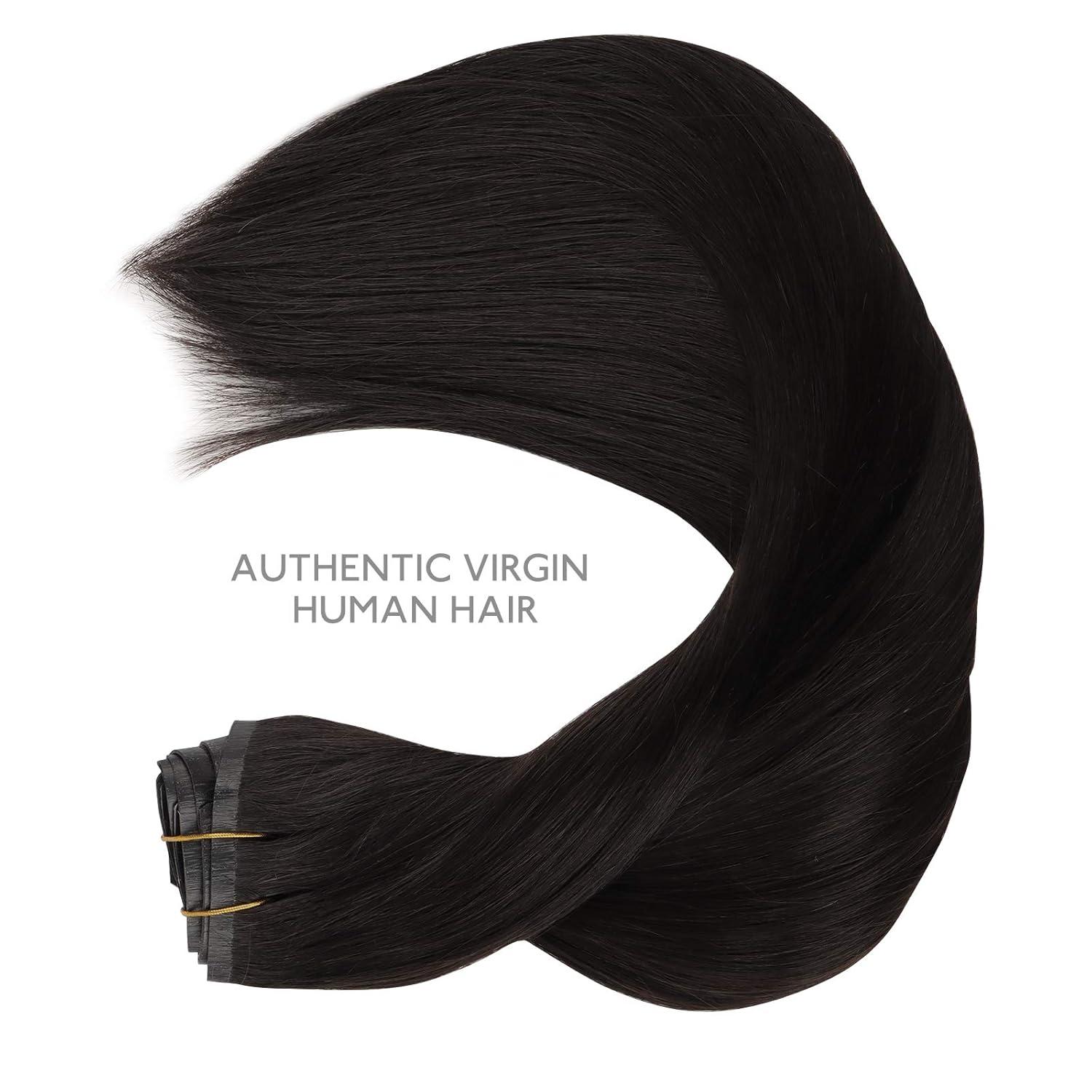 imageWENNALIFE Seamless Clip In Hair Extensions 14 Inch 130g 7pcs Natural Black Hair Extensions Clip in Human Hair Invisible PU Skin Weft Natural Remy Human Hair