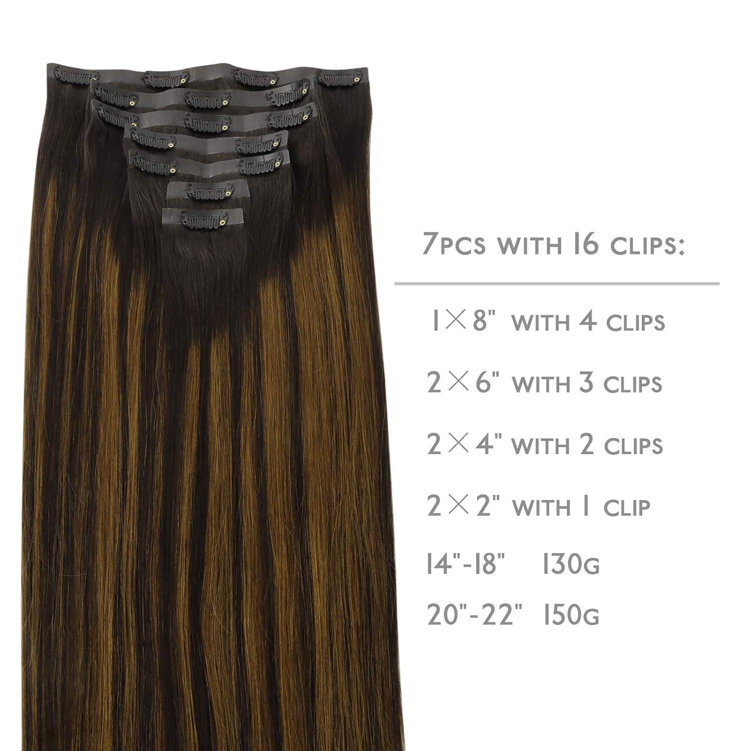 imageWENNALIFE Seamless Clip In Hair Extensions 20 Inch 150g 7pcs Balayage Dark Brown to Chestnut Brown Hair Extensions Clip in Human Hair Invisible PU Skin Weft Natural Remy Human Hair Extensions
