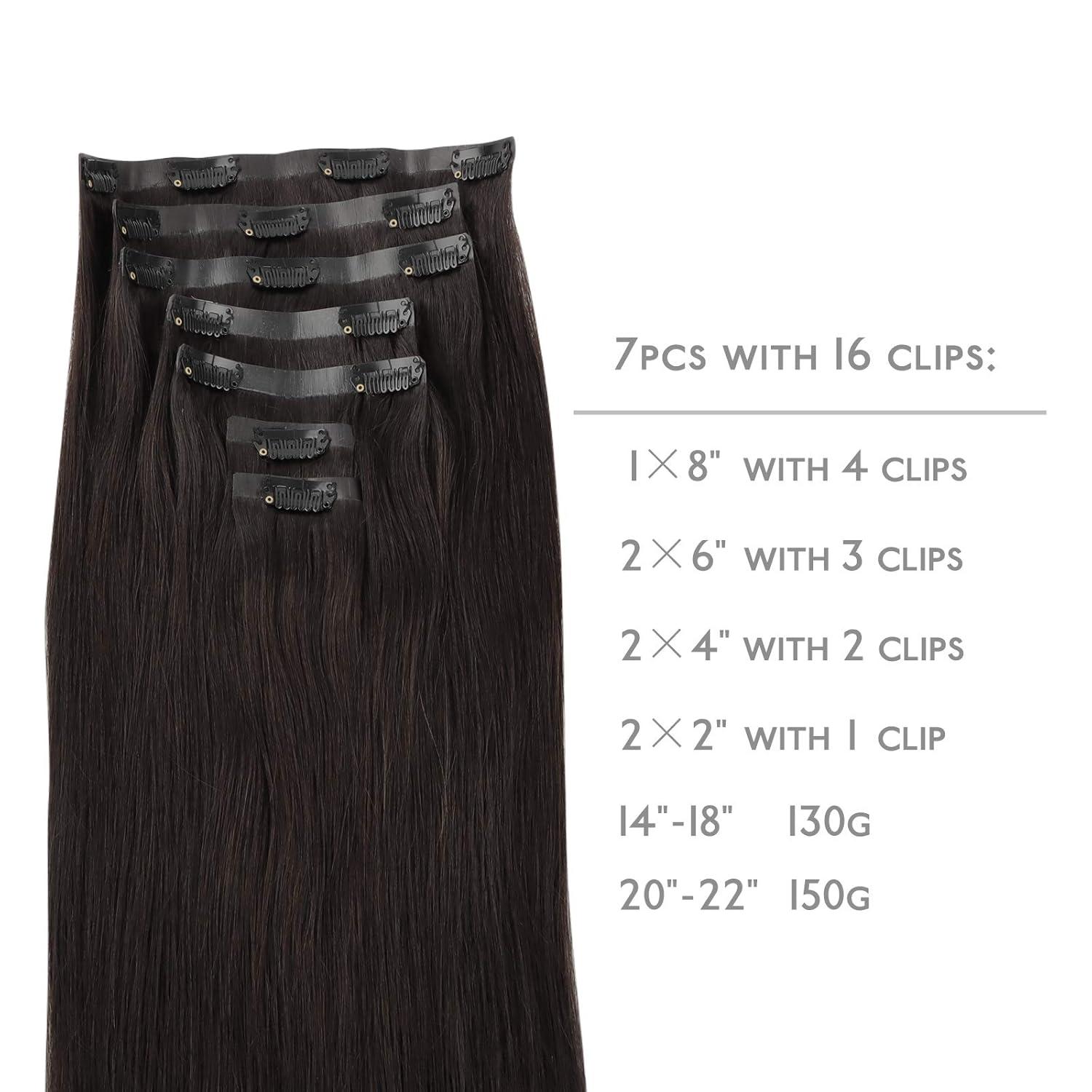 imageWENNALIFE Seamless Clip In Hair Extensions 20 Inch 150g 7pcs Dark Brown Hair Extensions Clip in Human Hair Invisible PU Skin Weft Natural Remy Human Hair Extensions