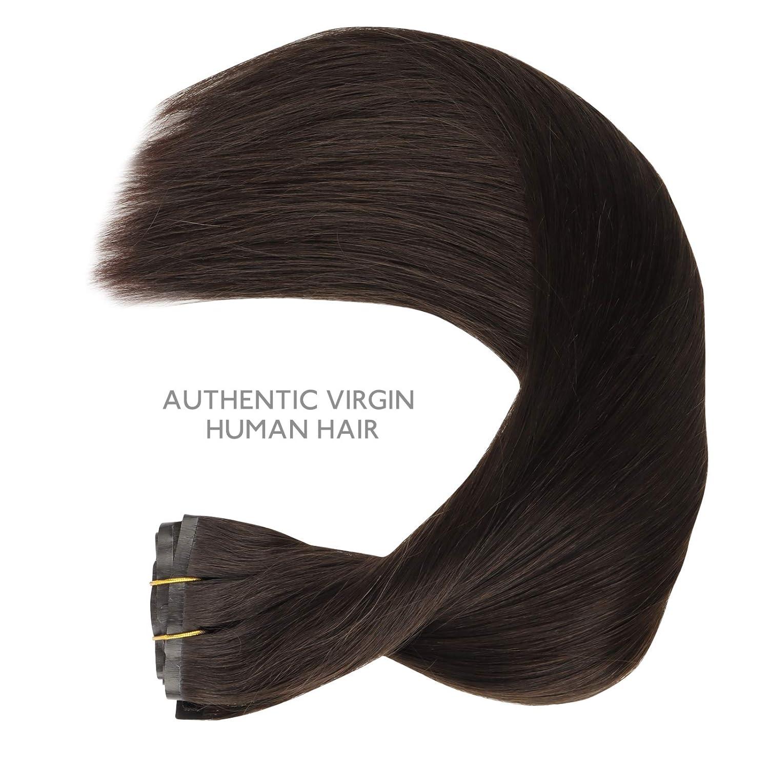 imageWENNALIFE Seamless Clip In Hair Extensions 20 Inch 150g 7pcs Dark Brown Hair Extensions Clip in Human Hair Invisible PU Skin Weft Natural Remy Human Hair Extensions