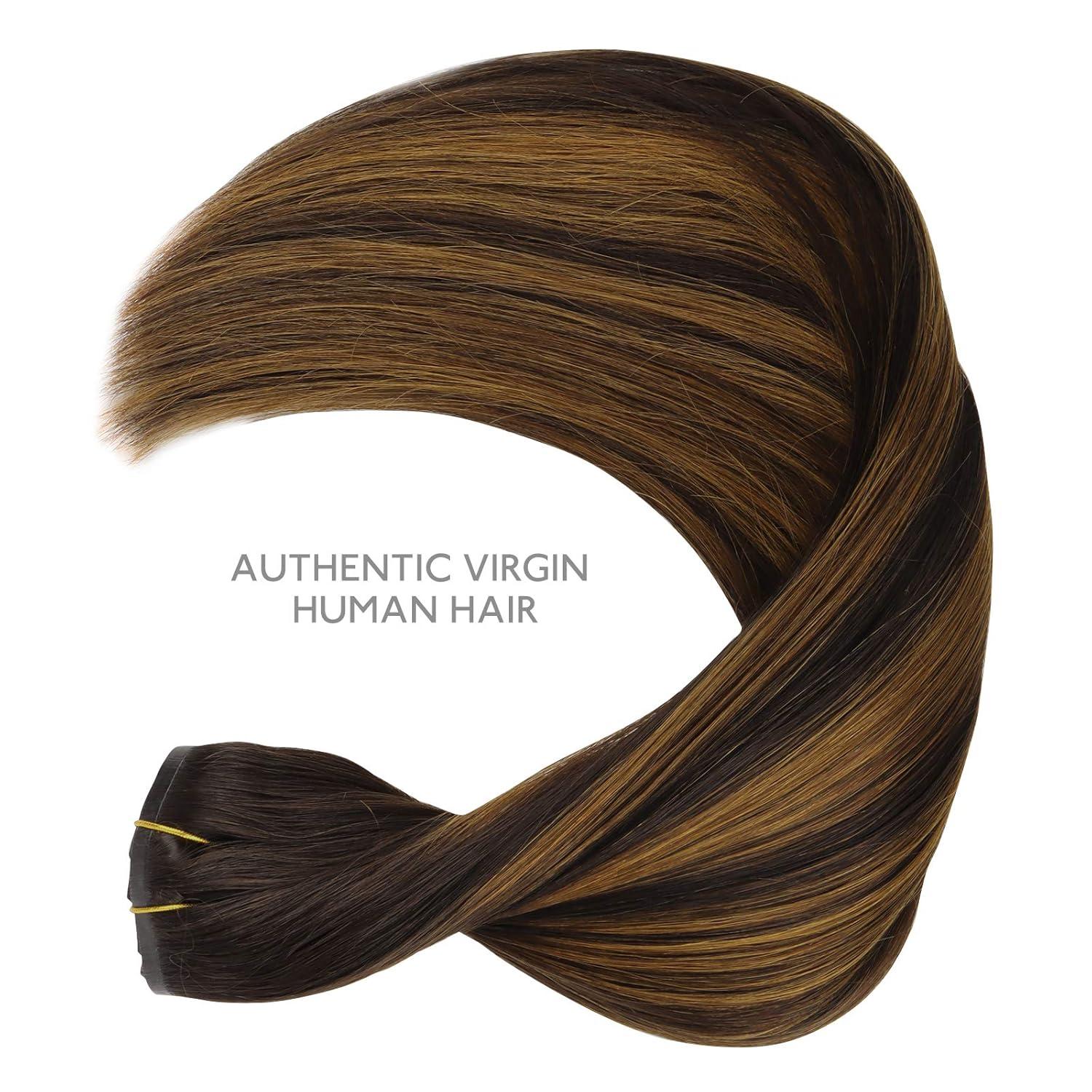 imageWENNALIFE Seamless Clip In Hair Extensions 22 Inch 150g 7pcs Balayage Dark Brown to Chestnut Brown Hair Extensions Clip in Human Hair Invisible PU Skin Weft Natural Remy Human Hair Extensions