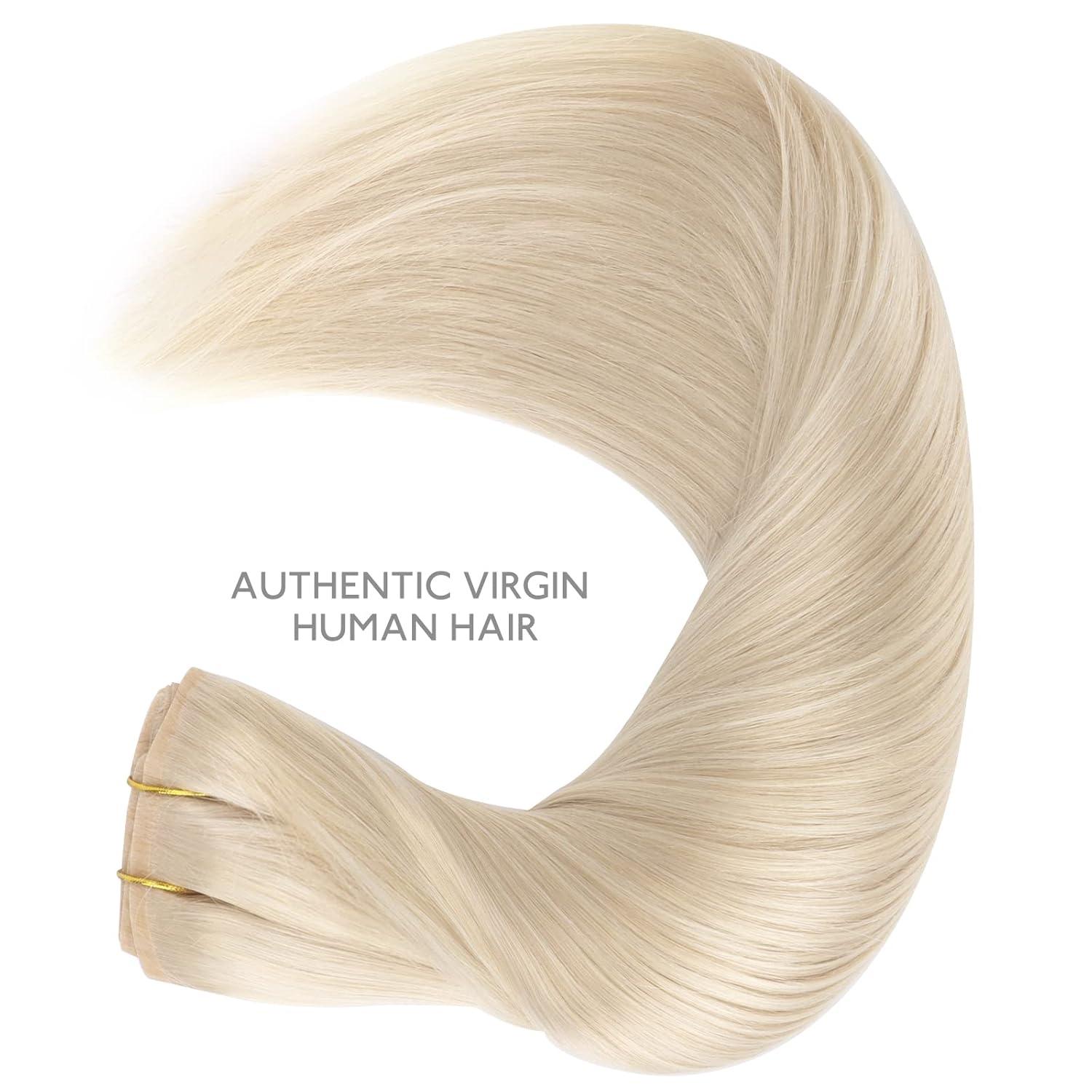 imageWENNALIFE Seamless Clip In Hair Extensions Human Hair 18 Inch 130g 7pcs Platinum Blonde Real Hair Extensions Clip in Human Hair Invisible PU Skin Weft Natural Remy Human Hair Extensions