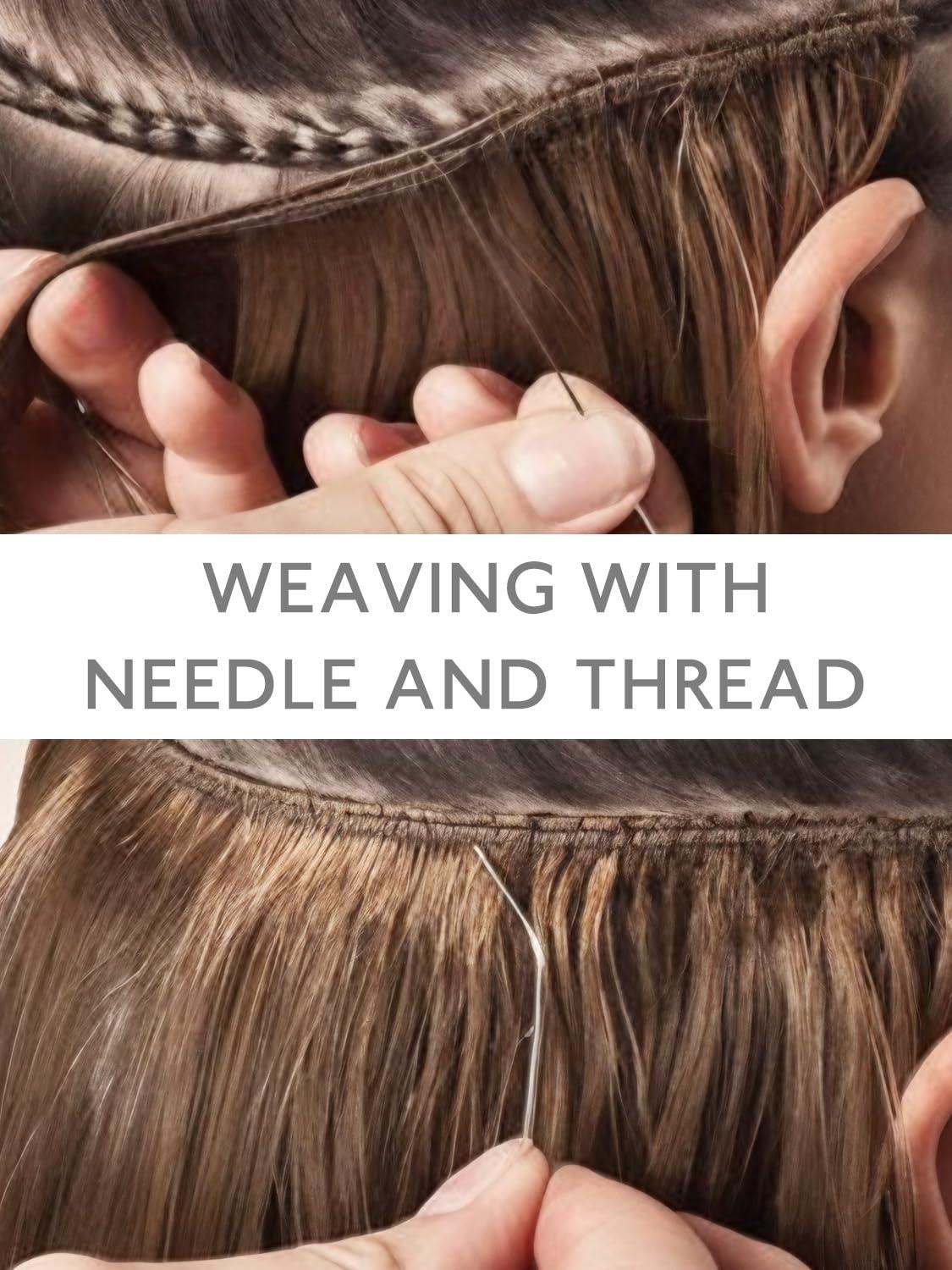 imageWENNALIFE Sew in Hair Extension Kit Hair Extension Tools 200 PCS Blonde Micro Ring Beads 1 Pulling Needle 1 Loop Needle 1 Plier 1 Thread 4 Curved Needles 2 Straight Needles 2 JneedlesBrown