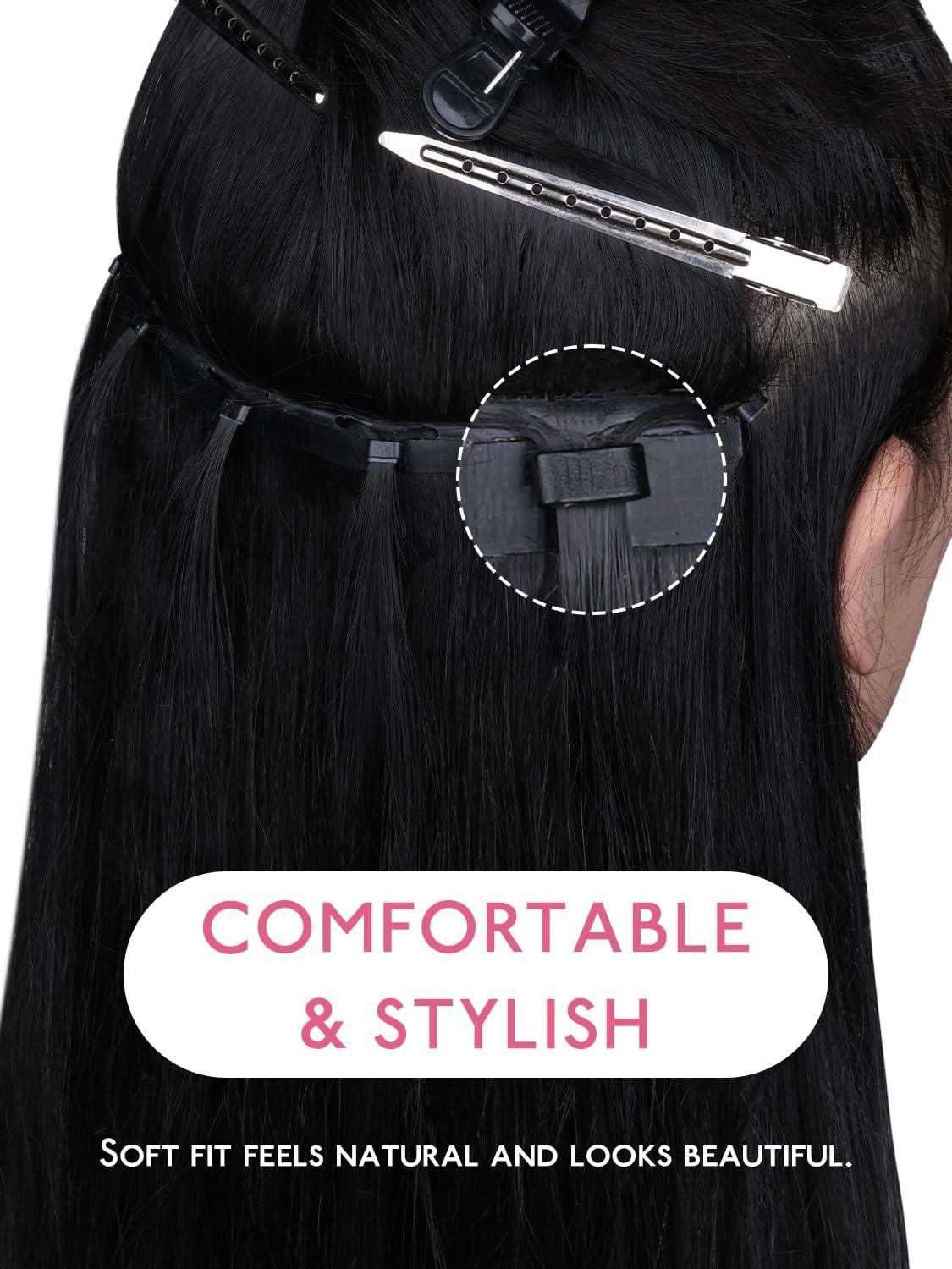 imageWENNALIFE Sew in Hair Extension Kit Hair Extension Tools 200 PCS Blonde Micro Ring Beads 1 Pulling Needle 1 Loop Needle 1 Plier 1 Thread 4 Curved Needles 2 Straight Needles 2 JneedlesBrown