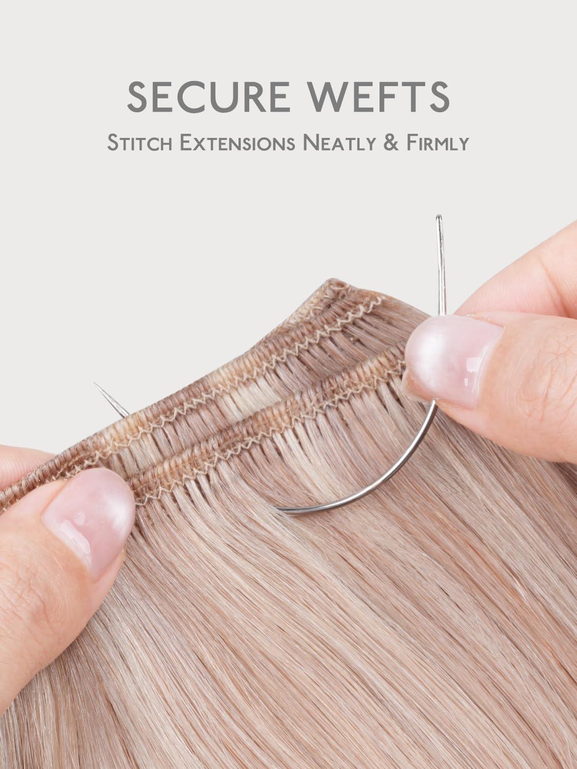 imageWENNALIFE Sew in Hair Extension Kit Hair Extension Tools 200 PCS Blonde Micro Ring Beads 1 Pulling Needle 1 Loop Needle 1 Plier 1 Thread 4 Curved Needles 2 Straight Needles 2 JneedlesBlack