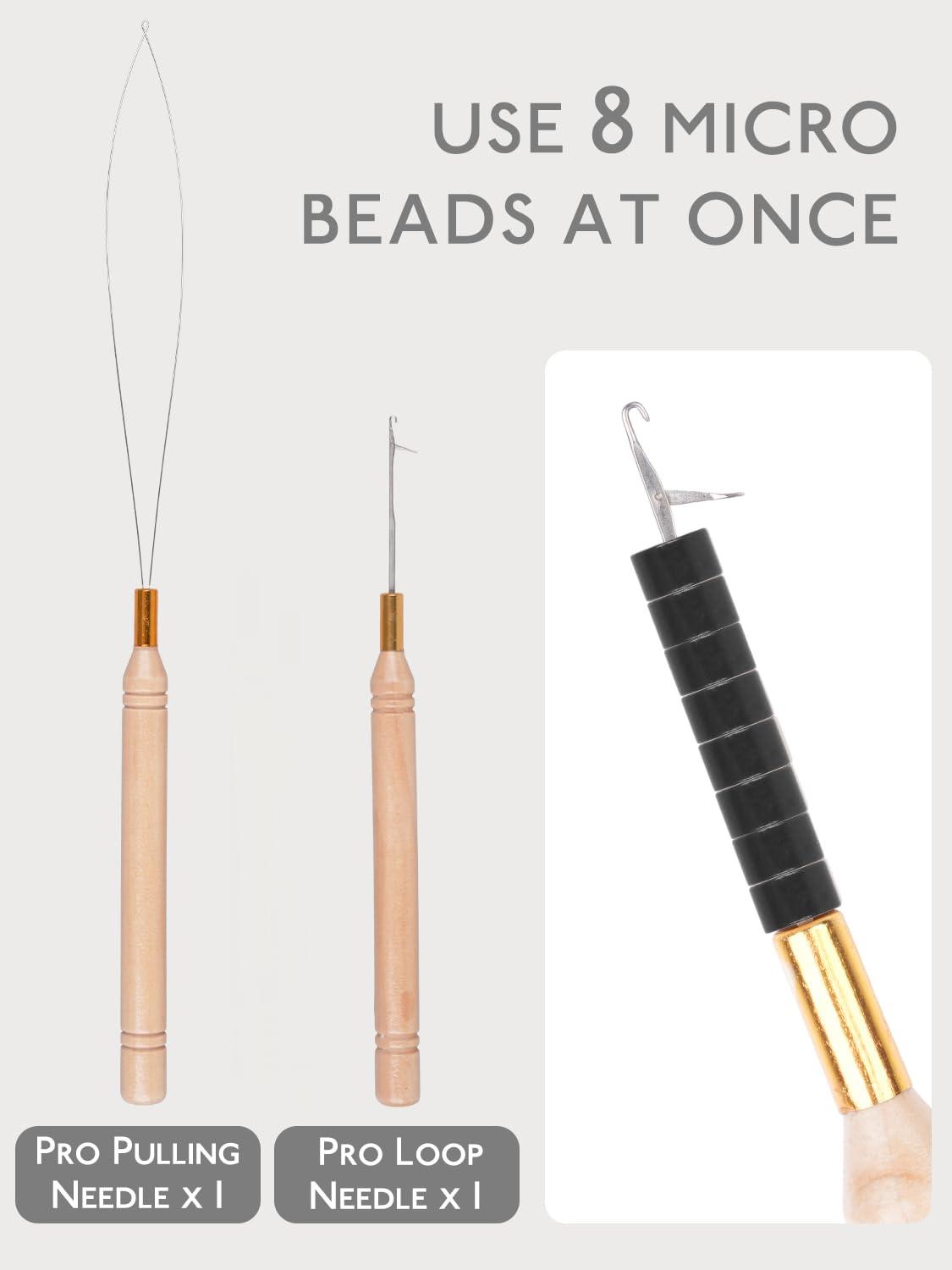 imageWENNALIFE Sew in Hair Extension Kit Hair Extension Tools 200 PCS Blonde Micro Ring Beads 1 Pulling Needle 1 Loop Needle 1 Plier 1 Thread 4 Curved Needles 2 Straight Needles 2 JneedlesBlack