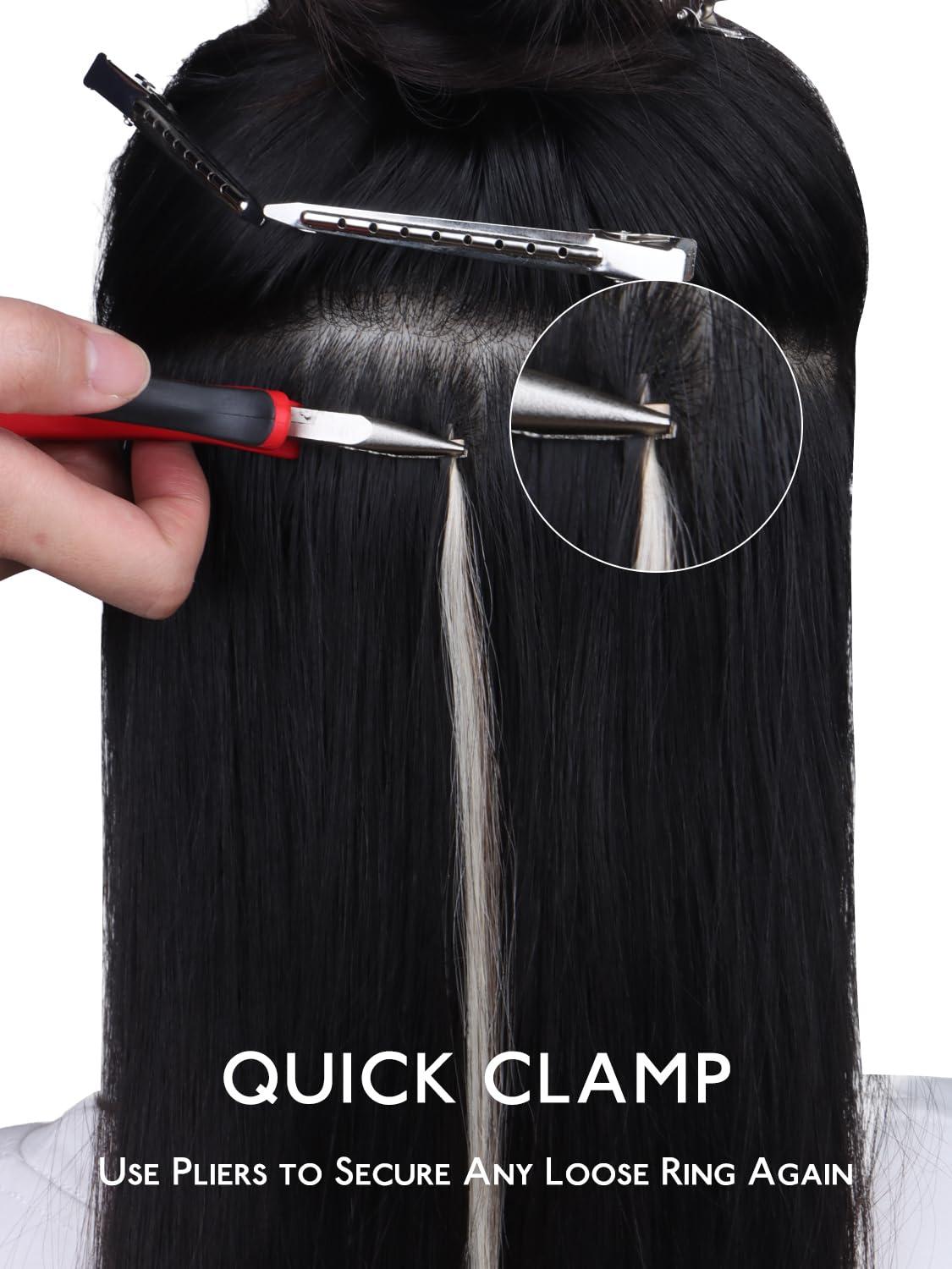 imageWENNALIFE Sew in Hair Extension Kit Hair Extension Tools 200 PCS Blonde Micro Ring Beads 1 Pulling Needle 1 Loop Needle 1 Plier 1 Thread 4 Curved Needles 2 Straight Needles 2 JneedlesBrown