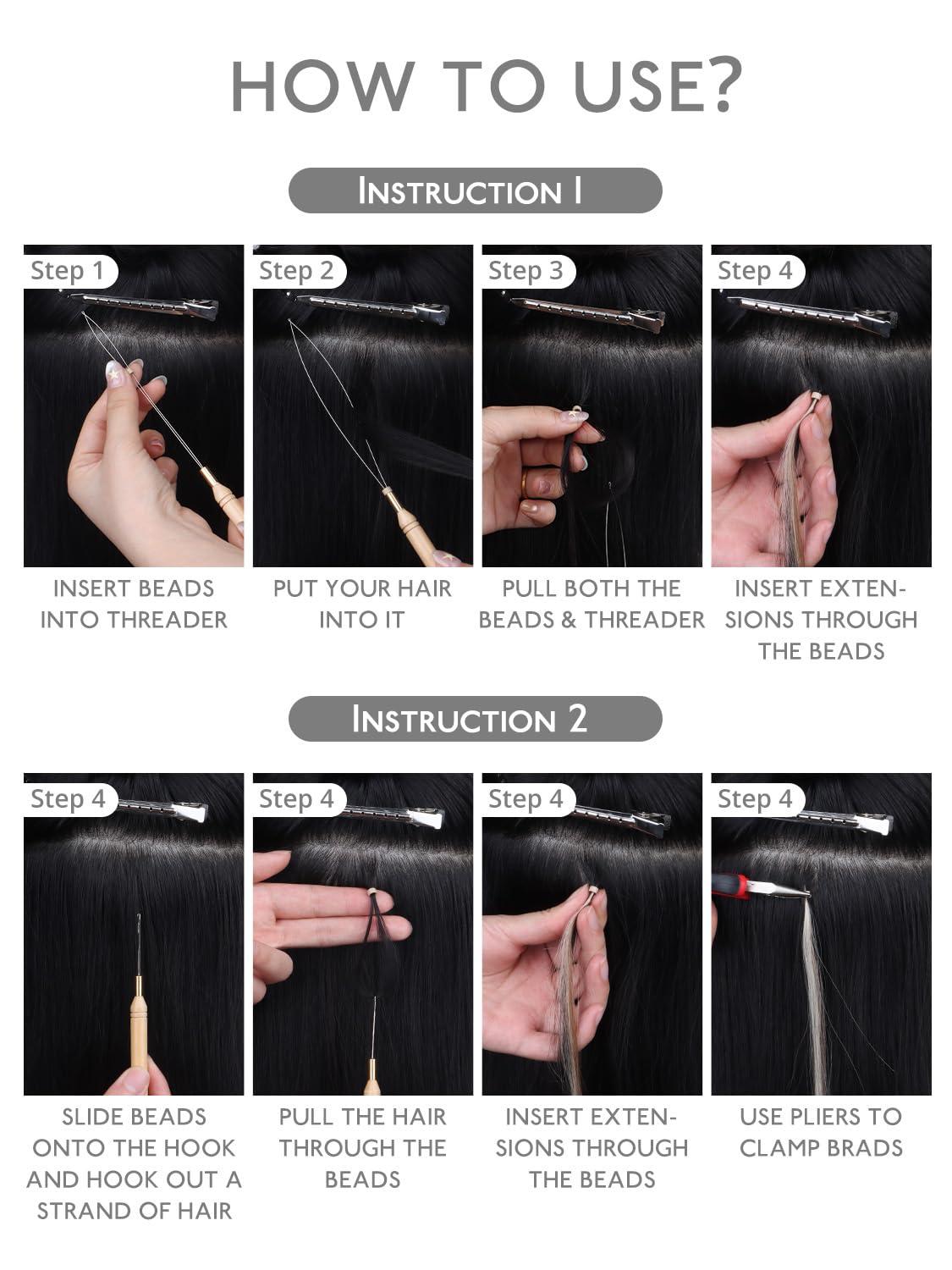 imageWENNALIFE Sew in Hair Extension Kit Hair Extension Tools 200 PCS Blonde Micro Ring Beads 1 Pulling Needle 1 Loop Needle 1 Plier 1 Thread 4 Curved Needles 2 Straight Needles 2 JneedlesBrown